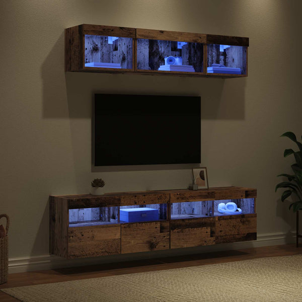 TV Wandregal mit LED, 5-teilig, Altholz-Optik
