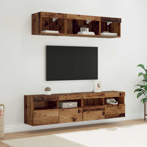 TV Wandregal mit LED, 5-teilig, Altholz-Optik