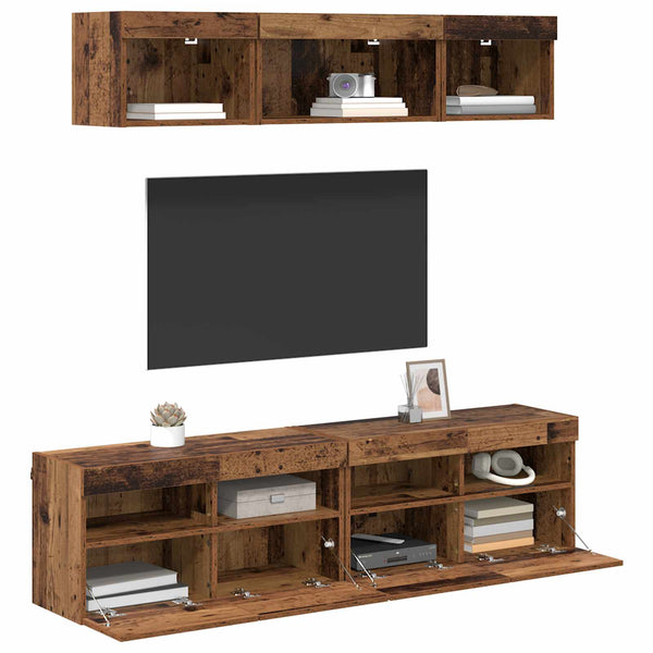 TV Wandregal mit LED, 5-teilig, Altholz-Optik
