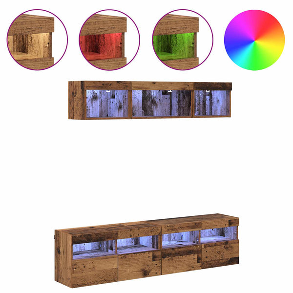 TV Wandregal mit LED, 5-teilig, Altholz-Optik