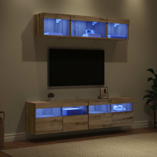 TV Wand Einheit mit LED Artisan-Eiche 5-teilig