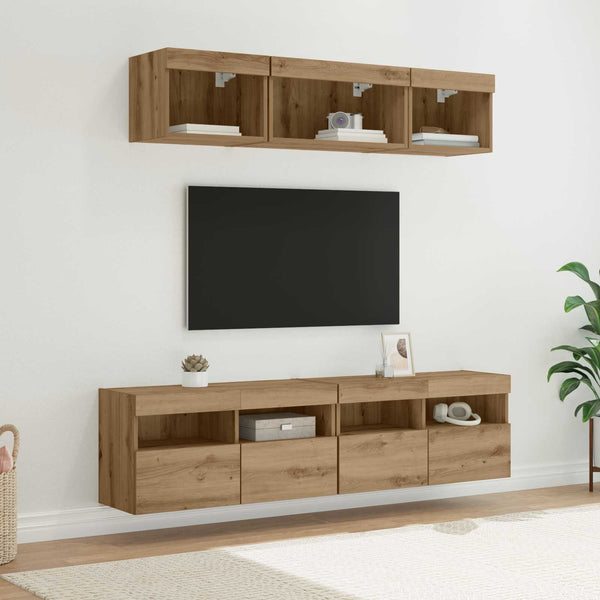 TV Wand Einheit mit LED Artisan-Eiche 5-teilig