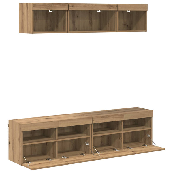 TV Wand Einheit mit LED Artisan-Eiche 5-teilig