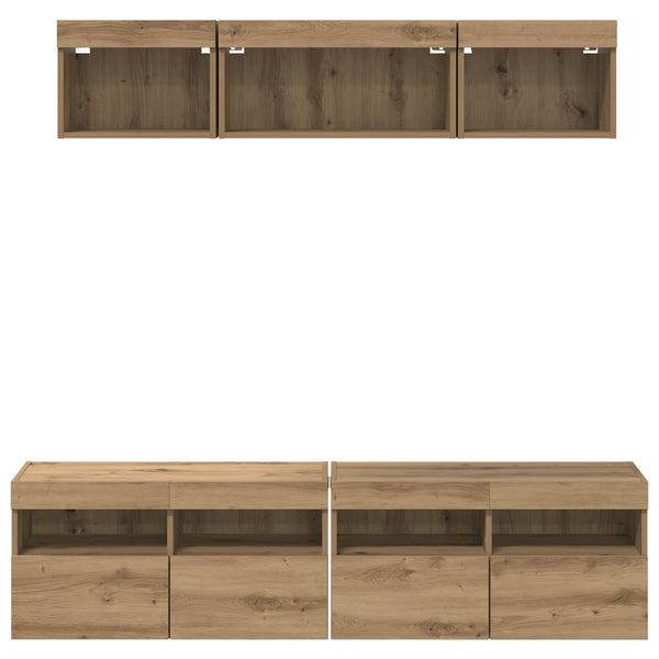 TV Wand Einheit mit LED Artisan-Eiche 5-teilig