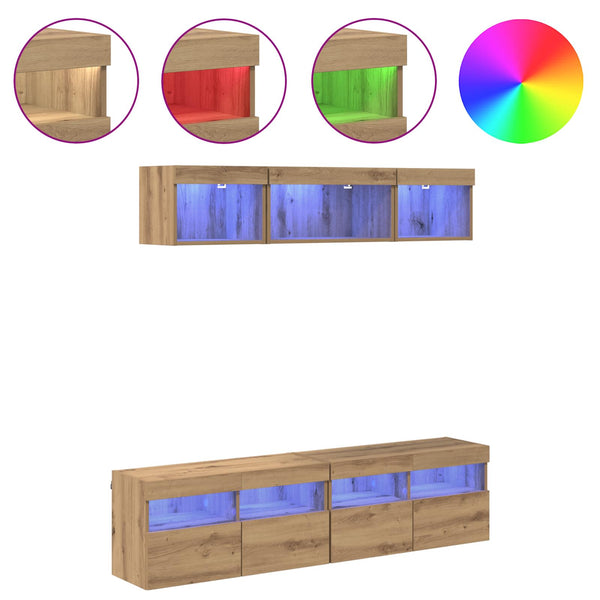 TV Wand Einheit mit LED Artisan-Eiche 5-teilig