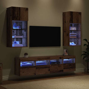 TV Wand Einheiten mit LED Altholz 5er Set