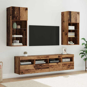 TV Wand Einheiten mit LED Altholz 5er Set