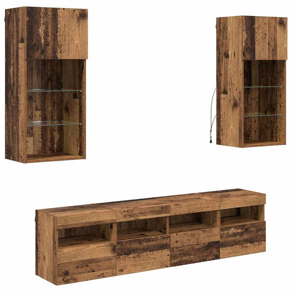 TV Wand Einheiten mit LED Altholz 5er Set