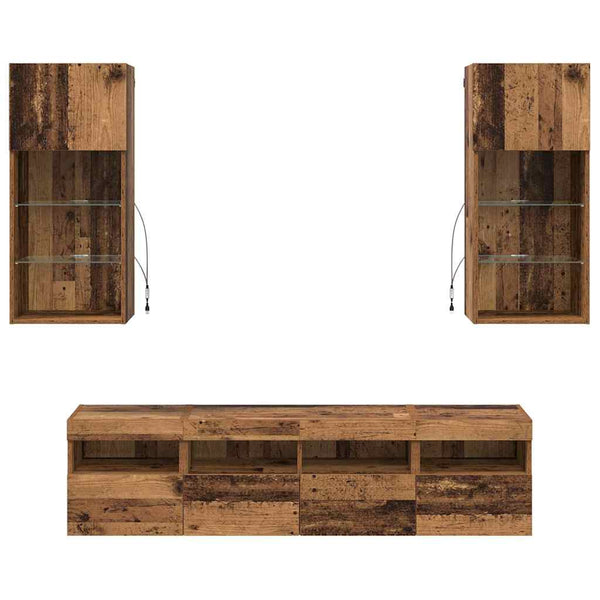 TV Wand Einheiten mit LED Altholz 5er Set