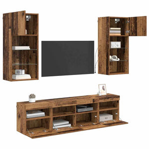 TV Wand Einheiten mit LED Altholz 5er Set