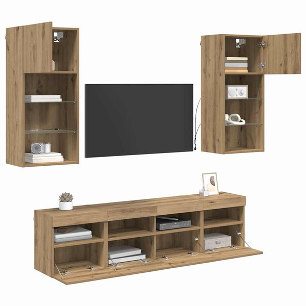TV Wand Einheiten mit LED Artisan-Eiche