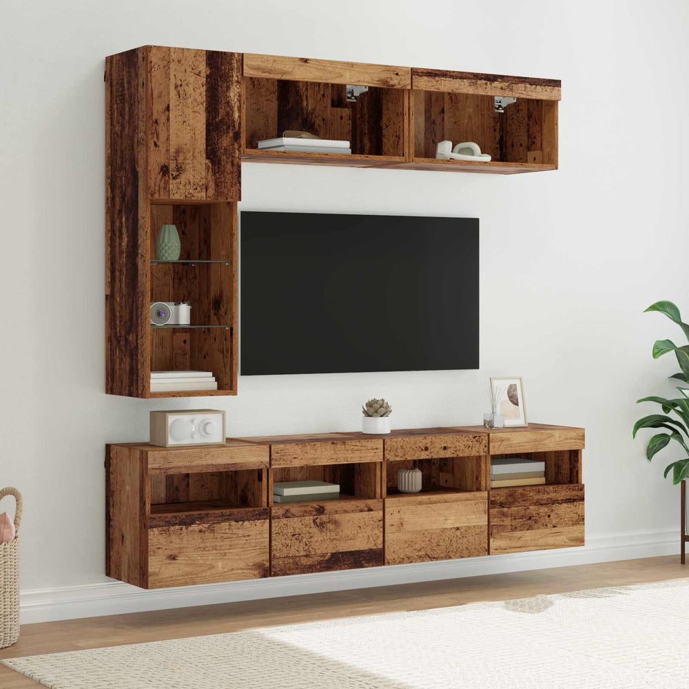 TV-Schrank Wandmontiert mit LED Altholz