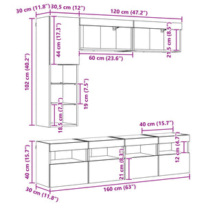 TV-Schrank Wandmontiert mit LED Altholz