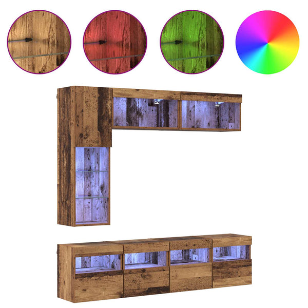 TV-Schrank Wandmontiert mit LED Altholz