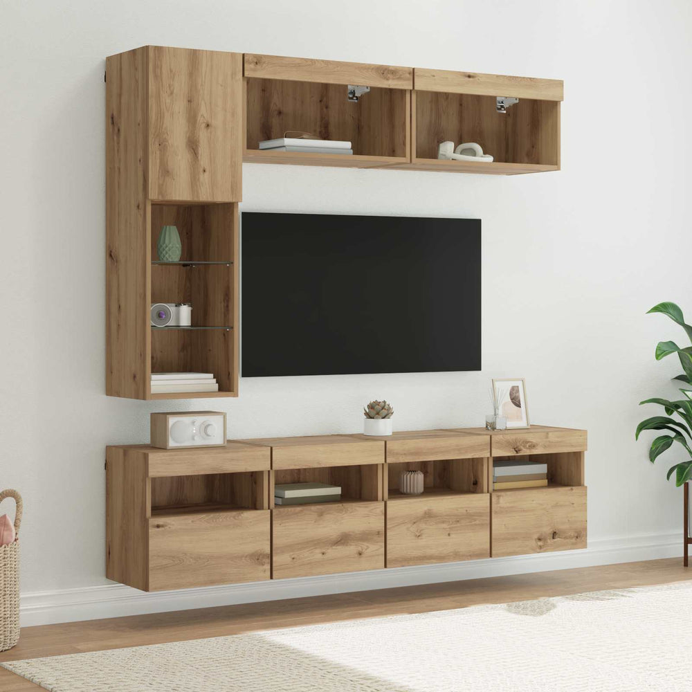 TV-Schrank Artisan-Eiche mit LED, 7-teilig