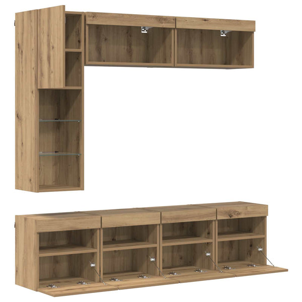 TV-Schrank Artisan-Eiche mit LED, 7-teilig