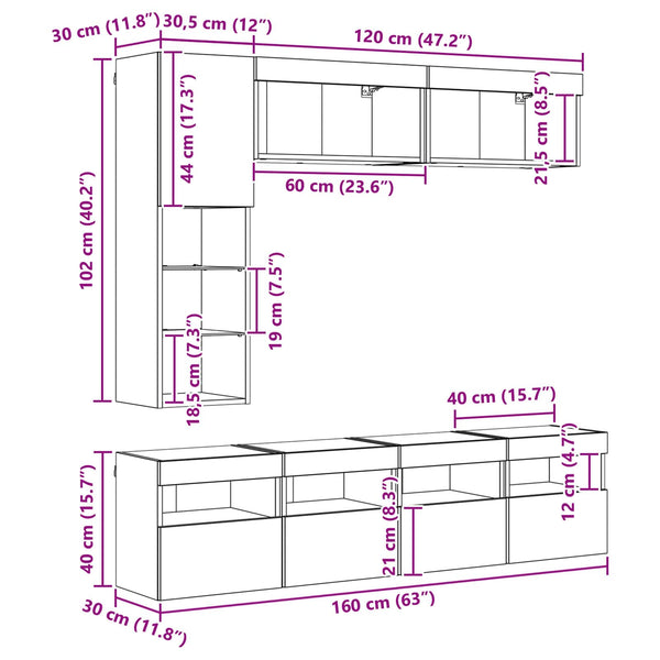 TV-Schrank Artisan-Eiche mit LED, 7-teilig