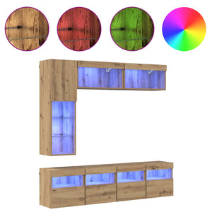 TV-Schrank Artisan-Eiche mit LED, 7-teilig