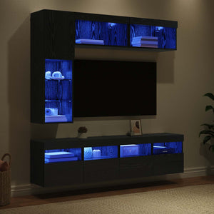 TV-Schrank Schwarz Eichen-Optik mit LED