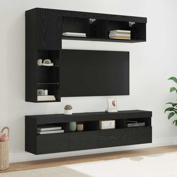 TV-Schrank Schwarz Eichen-Optik mit LED