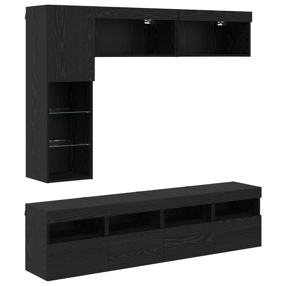 TV-Schrank Schwarz Eichen-Optik mit LED