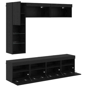 TV-Schrank Schwarz Eichen-Optik mit LED