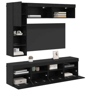 TV-Schrank Schwarz Eichen-Optik mit LED