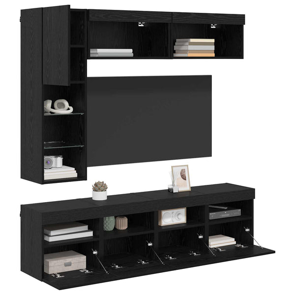 TV-Schrank Schwarz Eichen-Optik mit LED