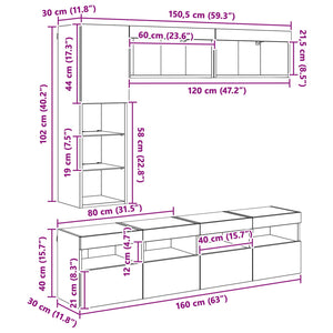 TV-Schrank Schwarz Eichen-Optik mit LED