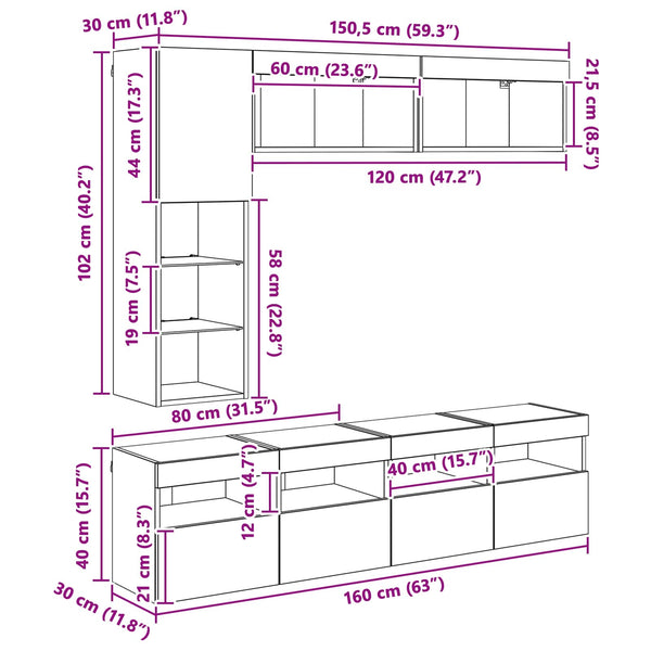 TV-Schrank Schwarz Eichen-Optik mit LED