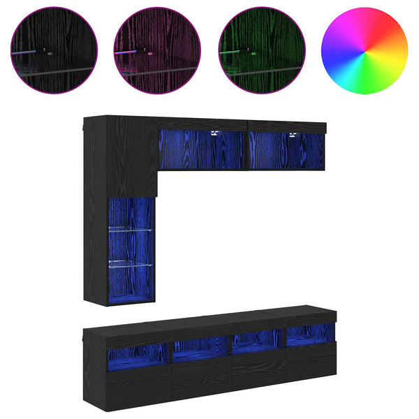 TV-Schrank Schwarz Eichen-Optik mit LED
