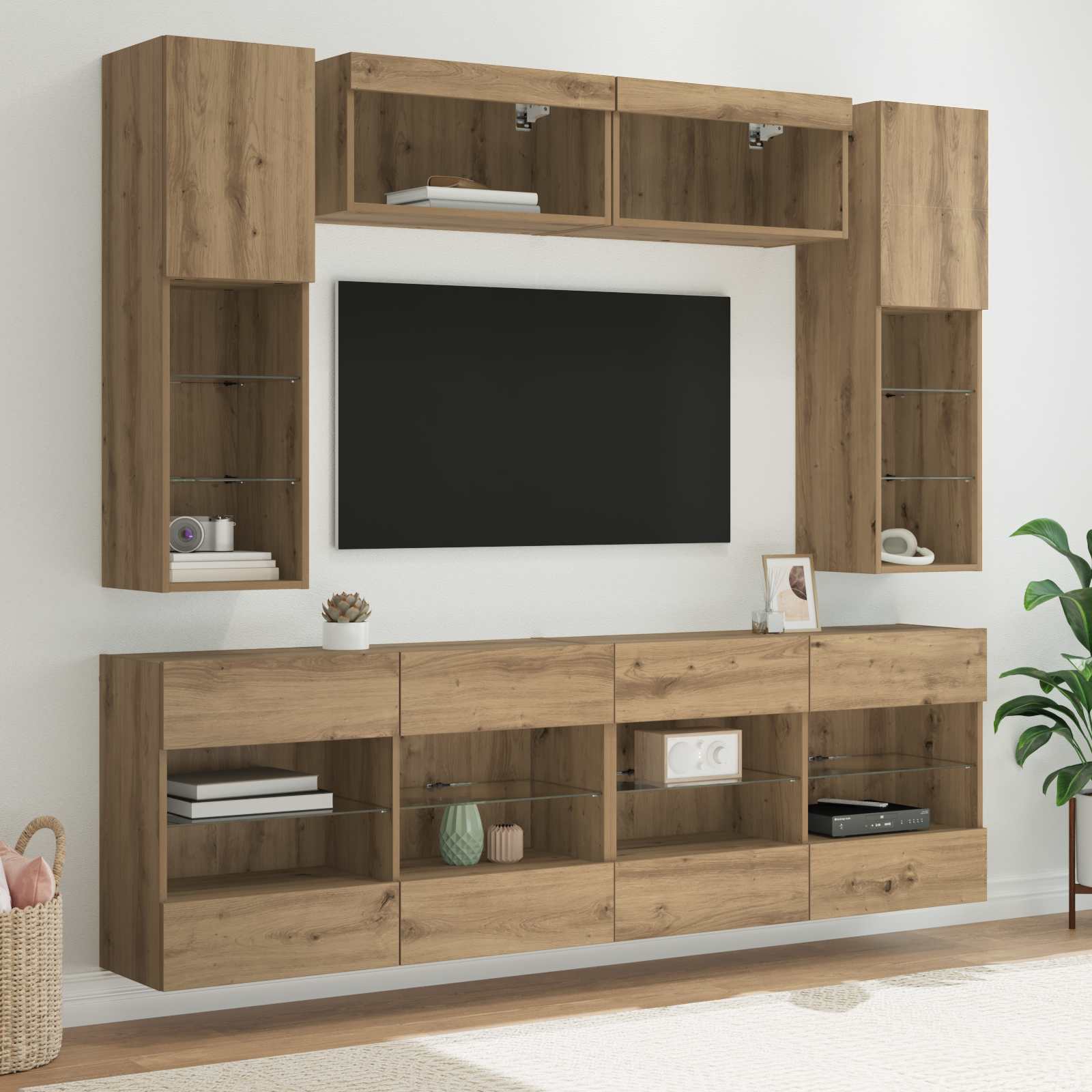 TV-Wandregal Set mit LED Artisan-Eiche