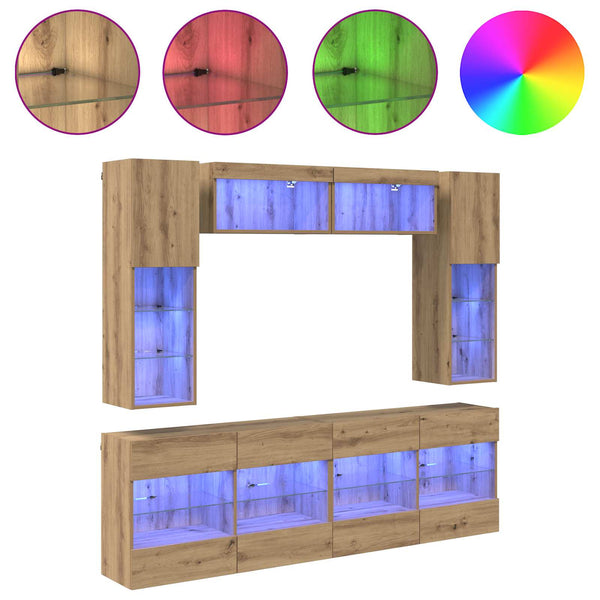 TV-Wandregal Set mit LED Artisan-Eiche