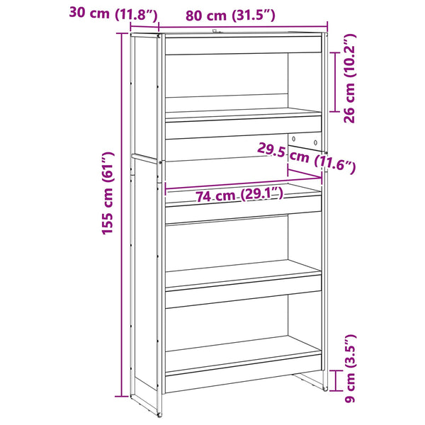 Bücherregal 2er Set Altholz 80x30x155cm