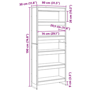 Bücherregal 2er-Set Eiche 80x30x189,5cm