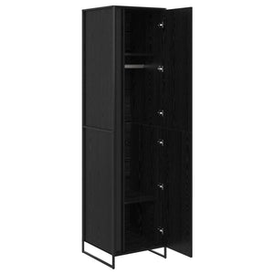 Kleiderschrank mit Tür, 2er Set, Schwarz Eiche