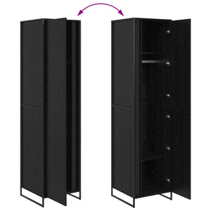 Kleiderschrank mit Tür, 2er Set, Schwarz Eiche