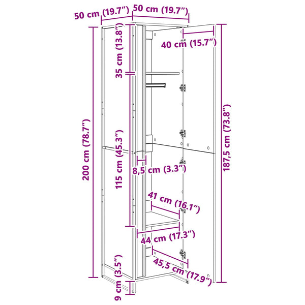 Kleiderschrank 2er Set Rauchfarbe 50x50x200cm