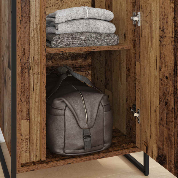 Kleiderschrank mit Tür, 2er-Set, Altholz