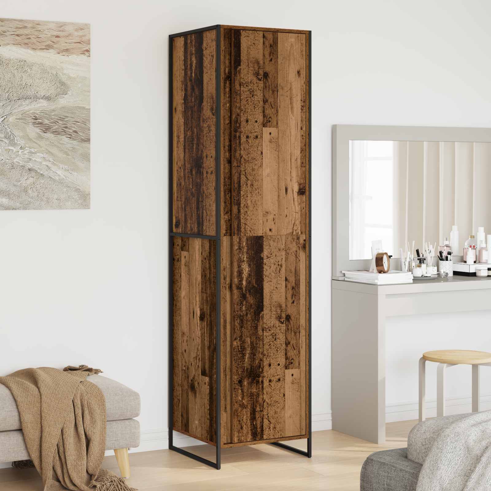Kleiderschrank mit Tür, 2er-Set, Altholz