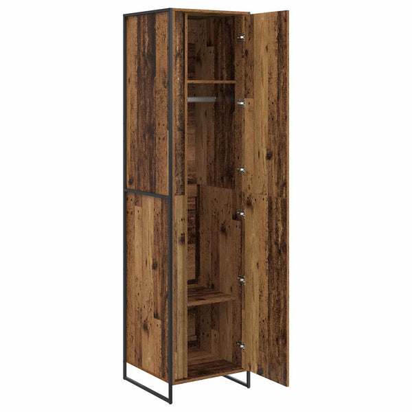 Kleiderschrank mit Tür, 2er-Set, Altholz