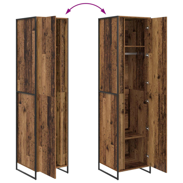 Kleiderschrank mit Tür, 2er-Set, Altholz