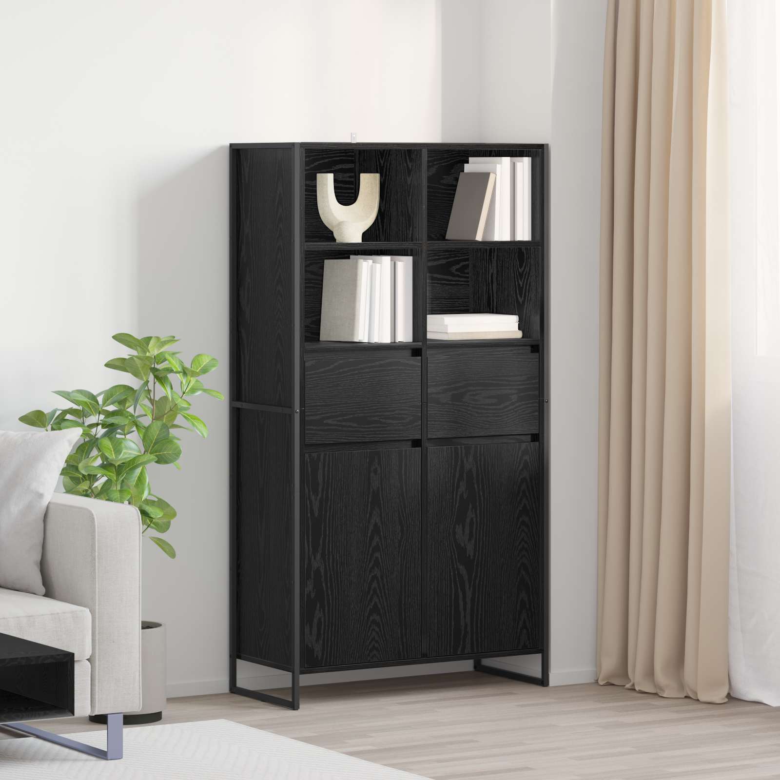 Sideboard Schwarz Eichen-Optik, 2er-Set