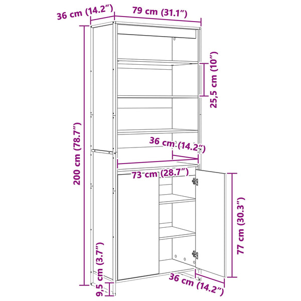 Hoher Schrank Eiche 79x36x200 cm