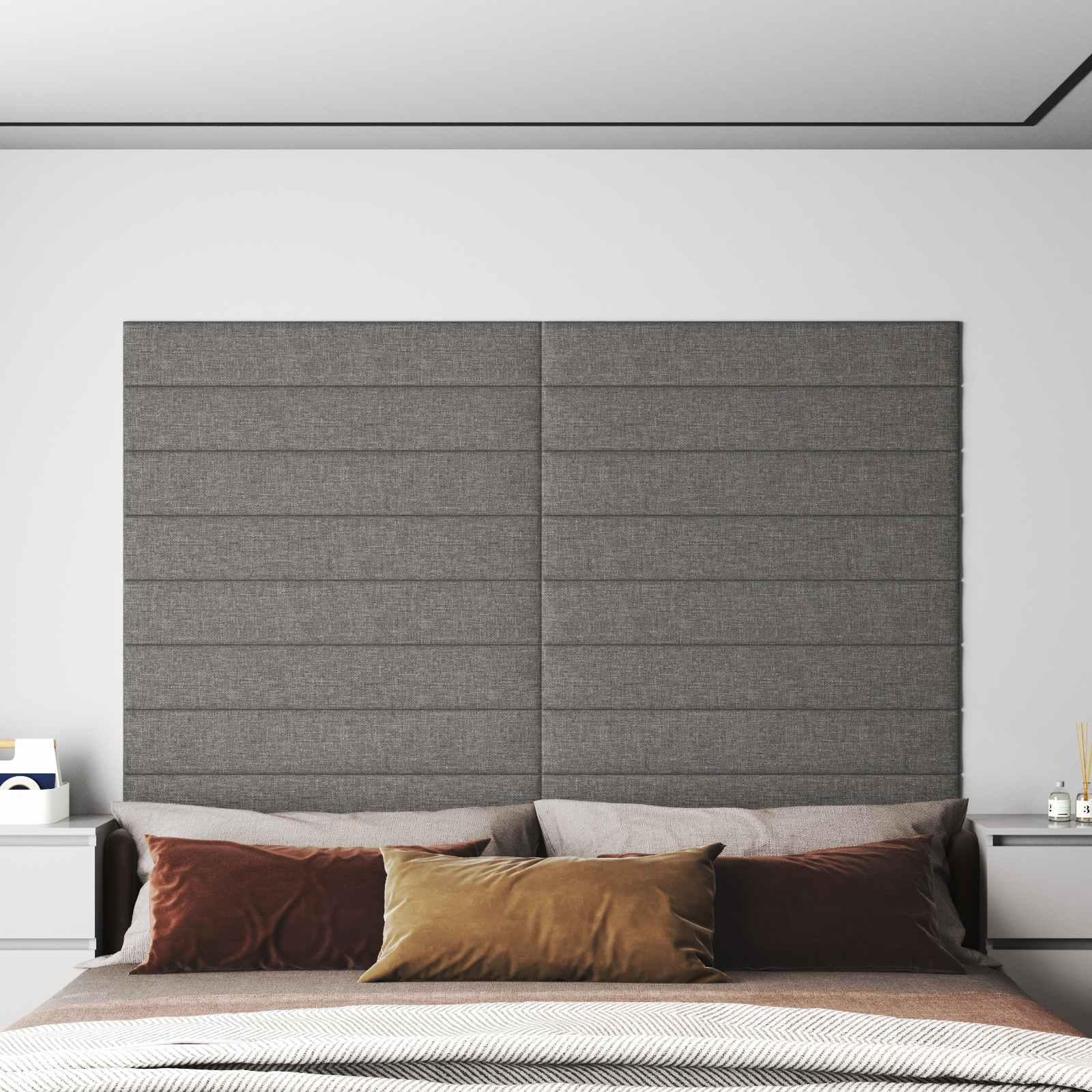 Wandpaneele Kopfteil Hellgrau Stoff 90x15cm, 12er Set