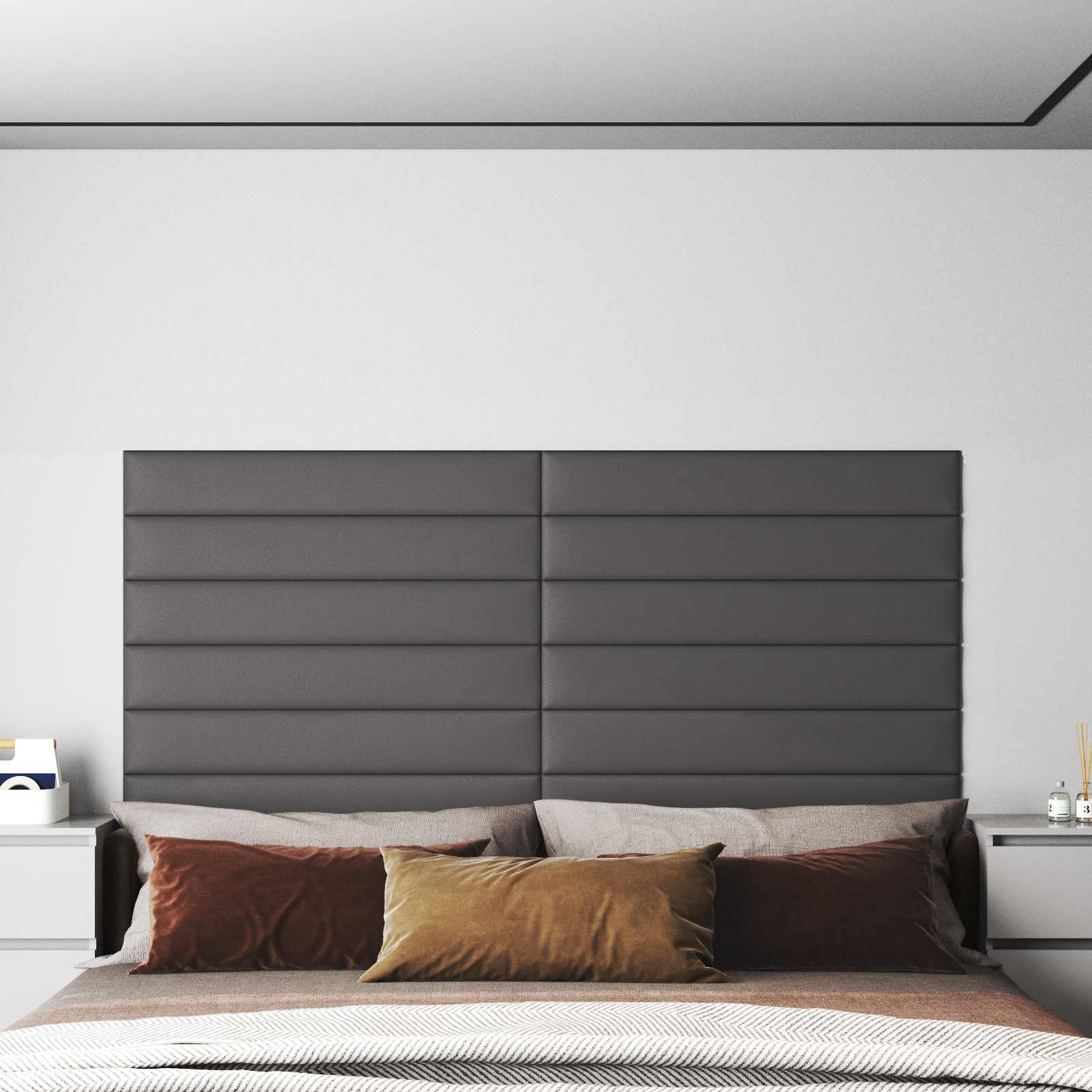 Wandkopfteile Grau Stoff 90x15cm, 12 Stk.
