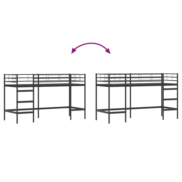 Schwarzes Kinder-Loftbett 74,5x190 cm Stahl