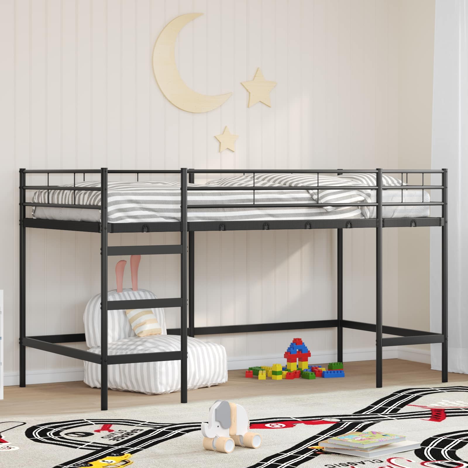 Schwarzes Kinder-Loftbett 79,5x200 cm