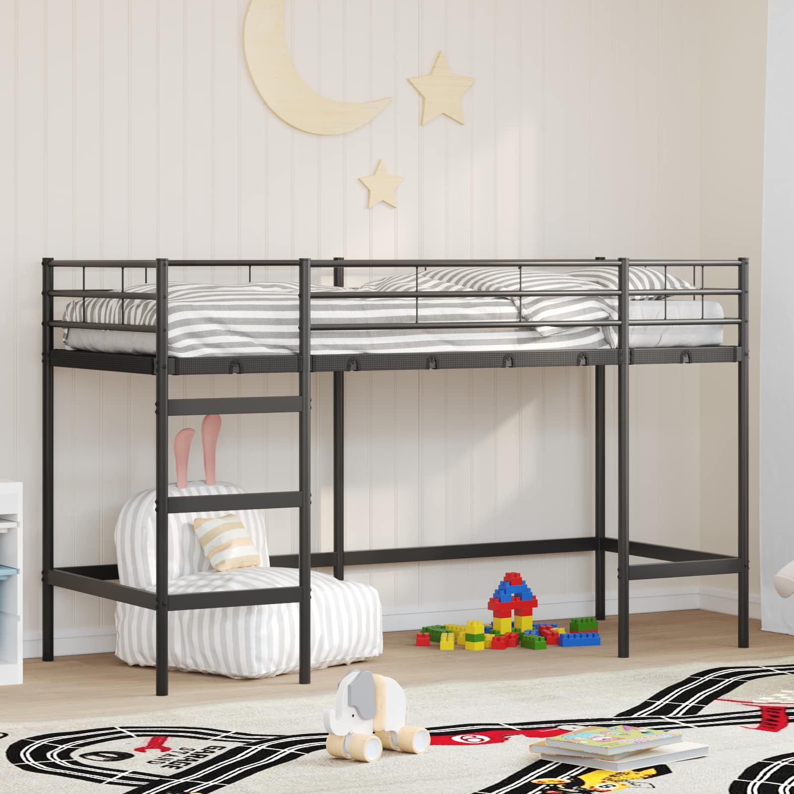 Schwarzes Kinder-Hochbett 99,5x190 cm Stahl