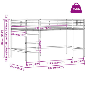 Weißes Kinder-Loftbett 79,5x200 cm